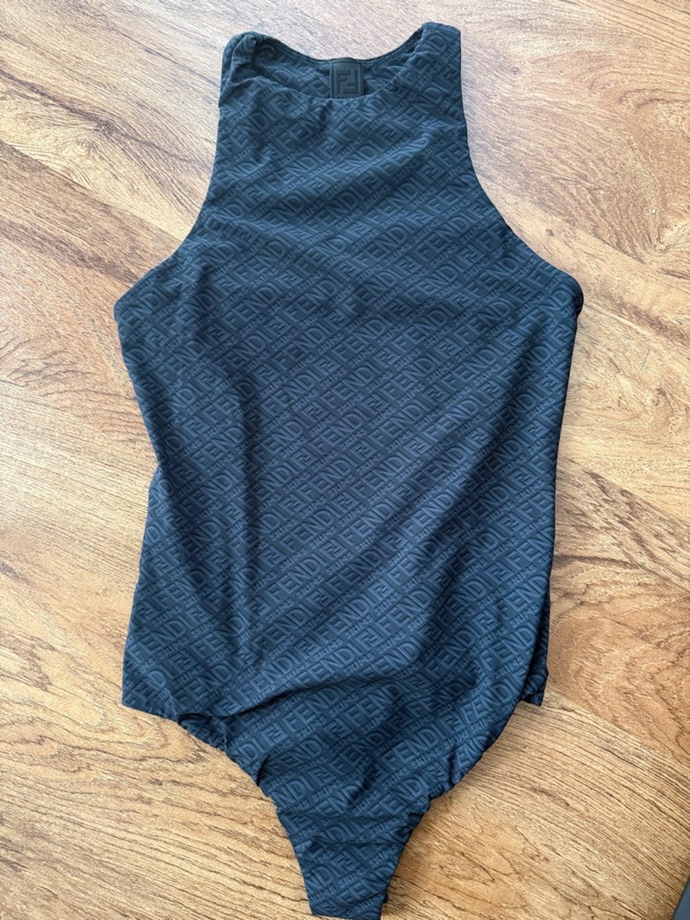 Fendi x Skims Black Logo-Print Racerback Bodysuit